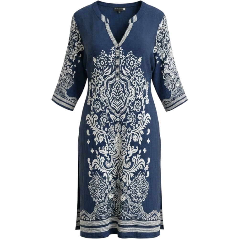 Claire France Navy Blue White Damask Print Tunic Dress Plus Size 20‎ F3B920C